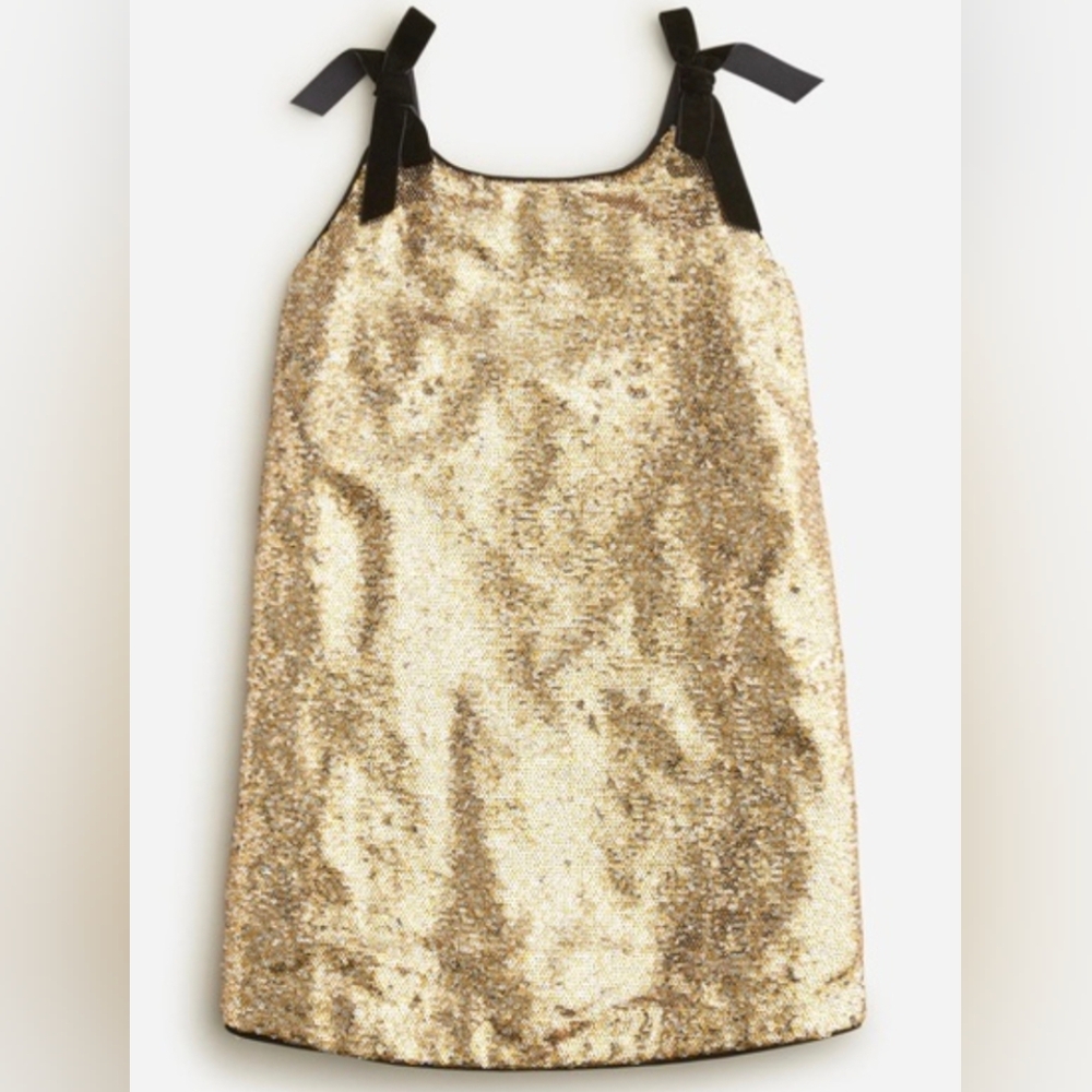 Crewcuts Gigi Gold Sequin Dress with Black Straps Size 7y